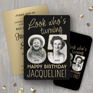 Invitation Regardez qui a 85 ans Fête d'anniversaire noir et
