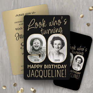 Invitation Regardez qui a 90 ans Fête d'anniversaire noire et