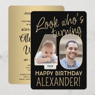 Invitation Regardez qui est 40 Black & Gold Anniversaire Part