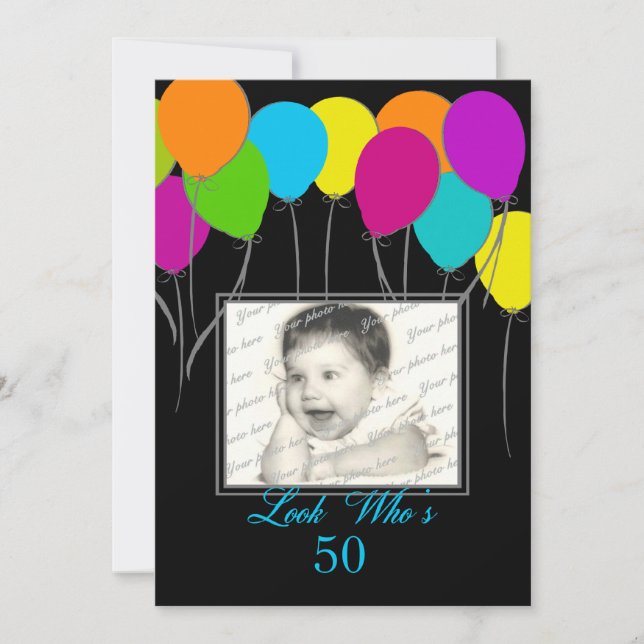 Invitation Regardez qui est 50 Ballons de fête Anniversaire P (Devant)