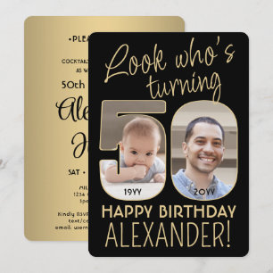 Invitation Regardez qui est 50 Black & Gold Anniversaire Part
