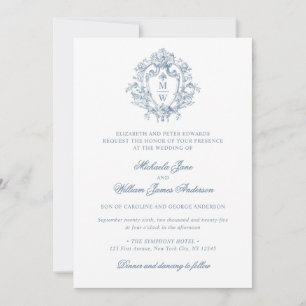 Invitation Régence vintage Monogramme Crest Mariage non photo