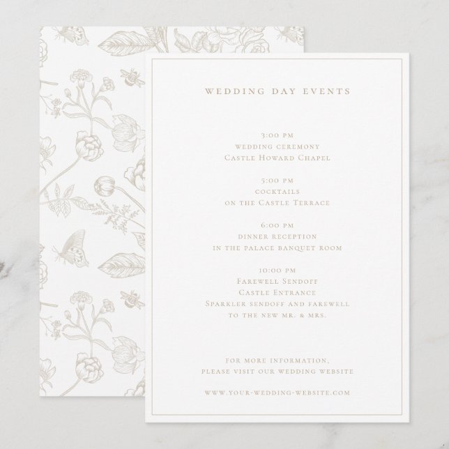 Invitation Regency Era Beige Wedding Day Events (Devant / Derrière)