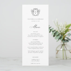 Invitation Regency Era Black Crest Monogram Menu Mariage