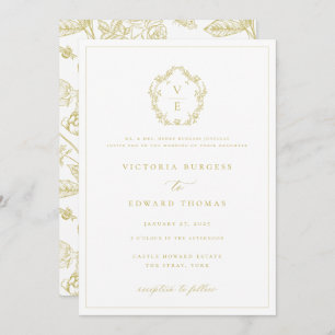 Invitation Regency Era Gold Crest Monogram Mariage