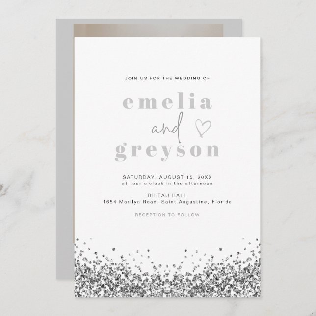 Invitation REGINA Glam Parties scintillant argent Sequins Mar (Devant / Derrière)