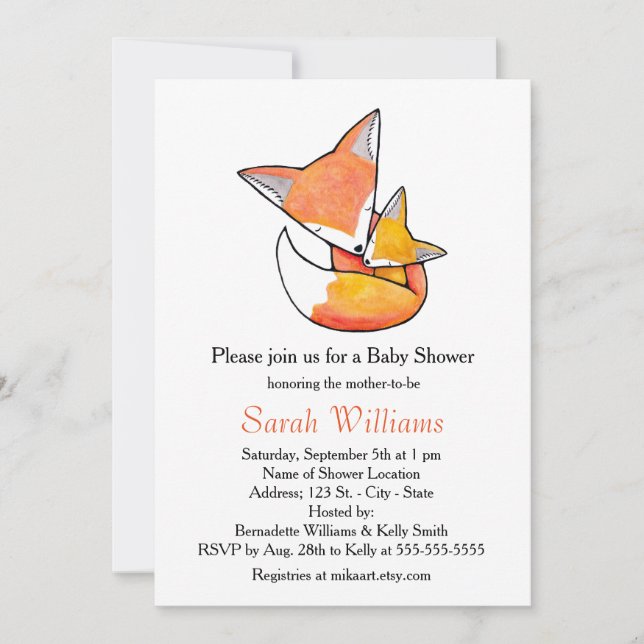 Invitation Région boisée de bébé de maman de Fox d'invitation (Devant)