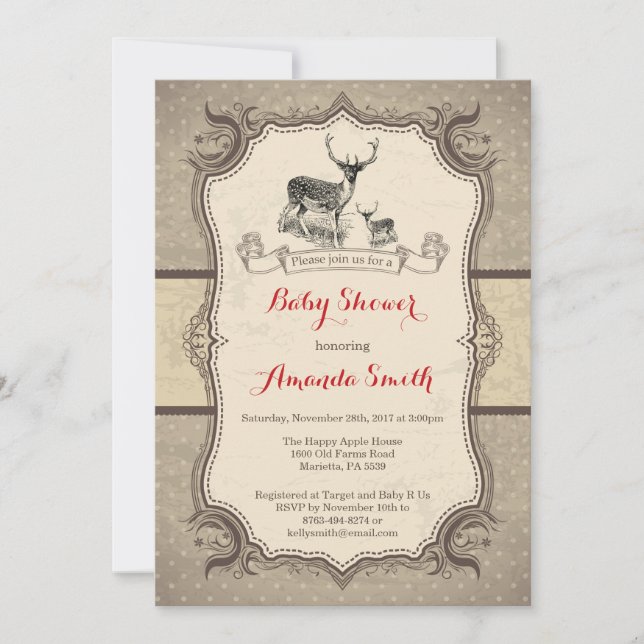 Invitation Région boisée rustique d'invitation de baby shower (Devant)