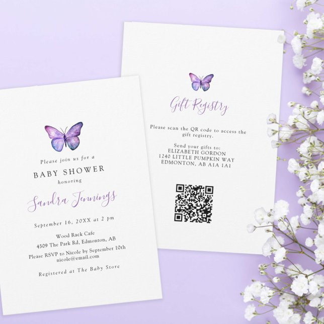 Invitation Registre des cadeaux de Baby shower papillon Code  (Créateur téléchargé)