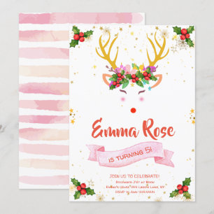 Invitation Reindeer Fille Noël Anniversaire