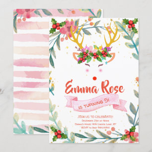 Invitation Reindeer Fille Noël Anniversaire