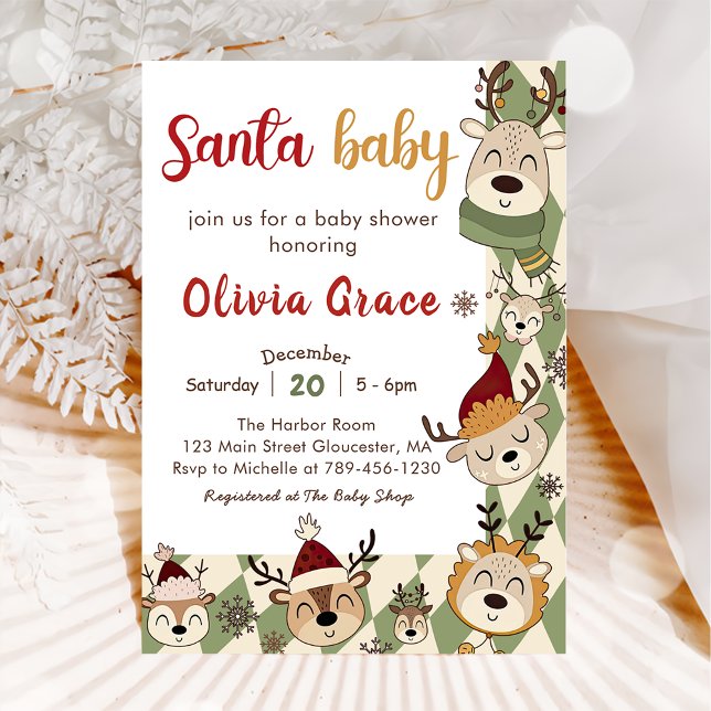 Invitation Reindeer Père Noël Baby shower de Noël bébé (Créateur téléchargé)
