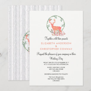 Invitation Reindeer Rustique Botanique Aquarelle Mariage