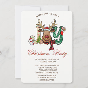 Invitation Reindeer, Snowman, Joie Noël Party