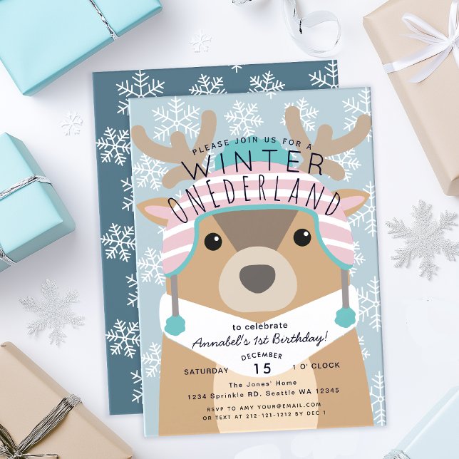 Invitation Reindeer Winter Onederland Anniversaire de enfant  (Créateur téléchargé)