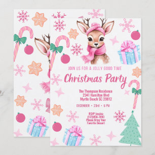 Invitation Reinder Noël Party rose