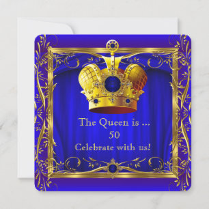 Invitation Reine Bleu Royal Violet Or Fête des 50 ans