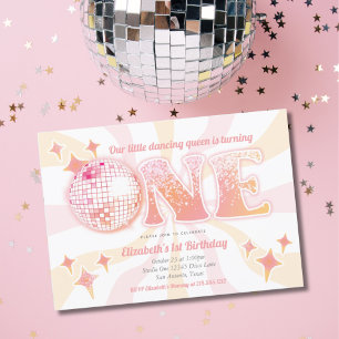 Invitation Reine de danse groovy disco rose Premier anniversa
