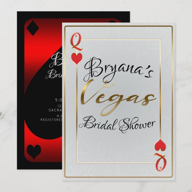 Invitation Reine des Coeurs Blanche et Rouge Fête des mariées (Devant / Derrière)