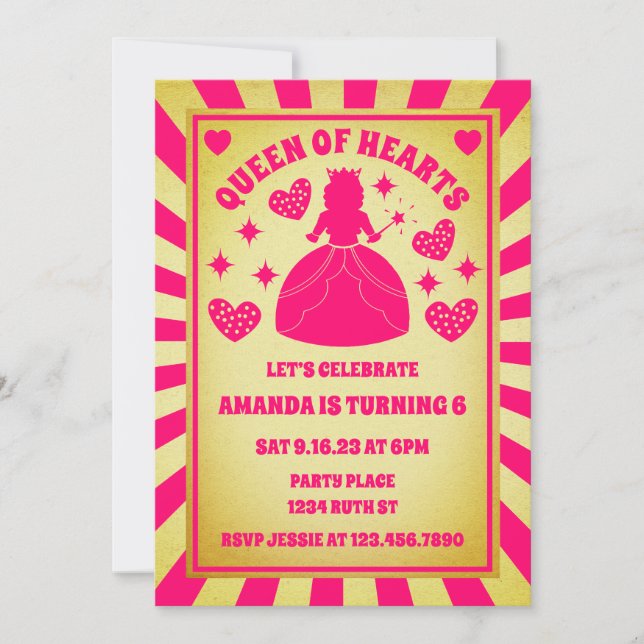 Invitation Reine des Coeurs Or de luxe Anniversaire (Devant)