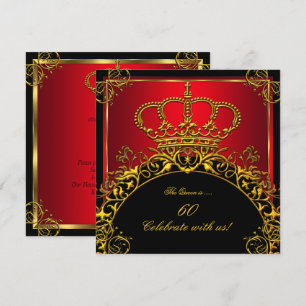 Invitation Reine ou Roi Régale Rouge Or Royal Fête d'annivers