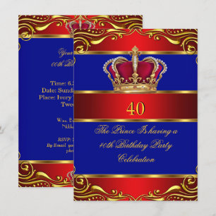 Invitation Reine Prince King Regal Rouge or bleu couronne
