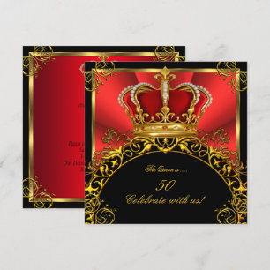 Invitation Reine Roi Royal Rouge Or Doré Anniversaire Fête 3