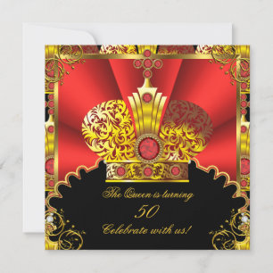 Invitation Reine Roi Royal Rouge Or Doré Anniversaire Fête 3