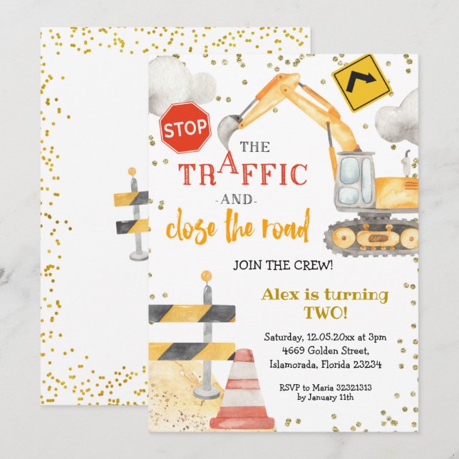 Invitation Rejoignez l'Invitation d'anniversaire de la constr (Devant / Derrière)