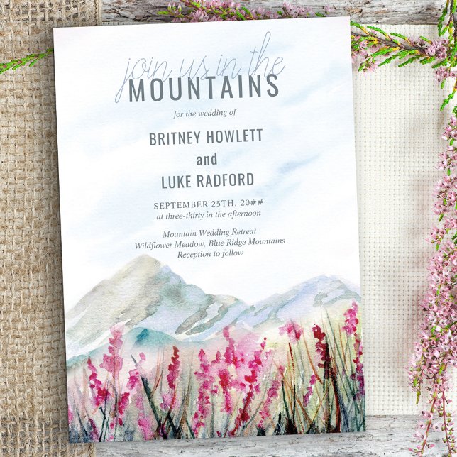 Invitation Rejoignez-nous dans le Mariage d'aquarelle Mountai (Créateur téléchargé)
