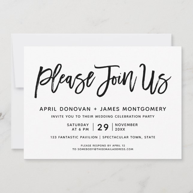 Invitation Rejoignez-nous Mariage de typographie de pinceau (Devant)