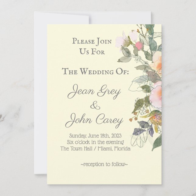 Invitation Rejoignez-nous Peach Floral Mariage (Devant)