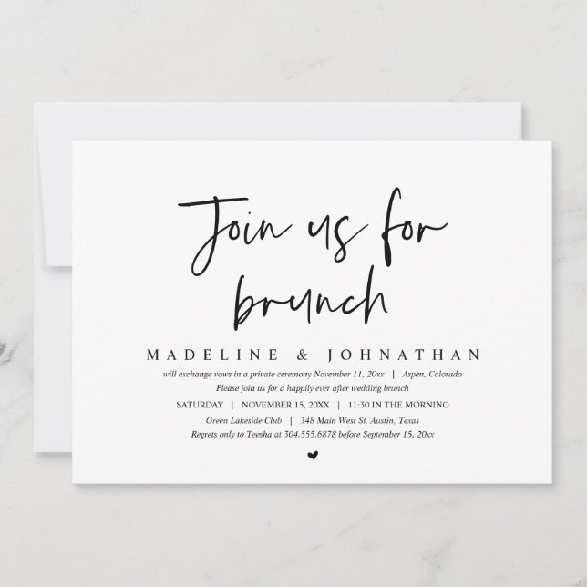 Invitation Rejoignez-Nous Pour Brunch, Mariage Elopement Part (Devant)