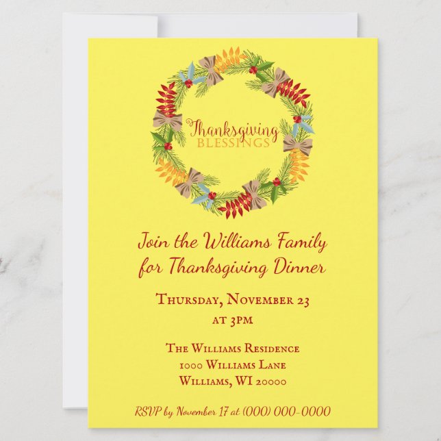 Invitation Rejoignez-nous pour le dîner de Thanksgiving (Devant)