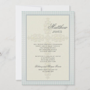 Invitation religieuse croisée complexe (gris-bleu)