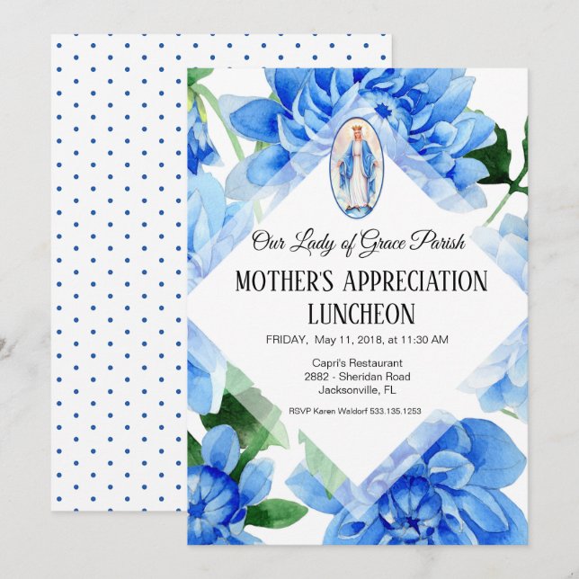 Invitation | religieuse florale bleue de Vierge (Devant / Derrière)