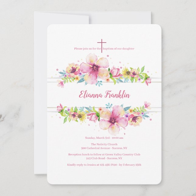 Invitation Religieuse Florale Bordée (Devant)