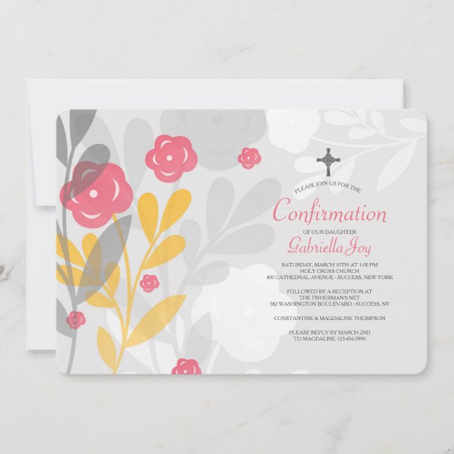 Invitation religieuse florale tendance (Devant)