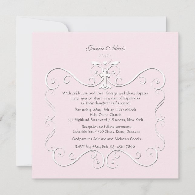 Invitation religieuse rose Coeur tendre (Devant)
