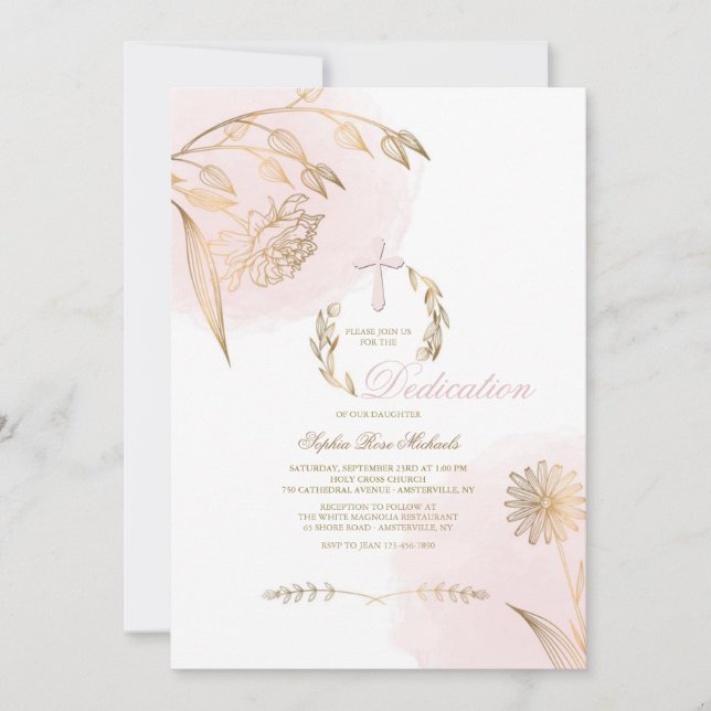 Invitation religieuse rose en poudre (Devant)