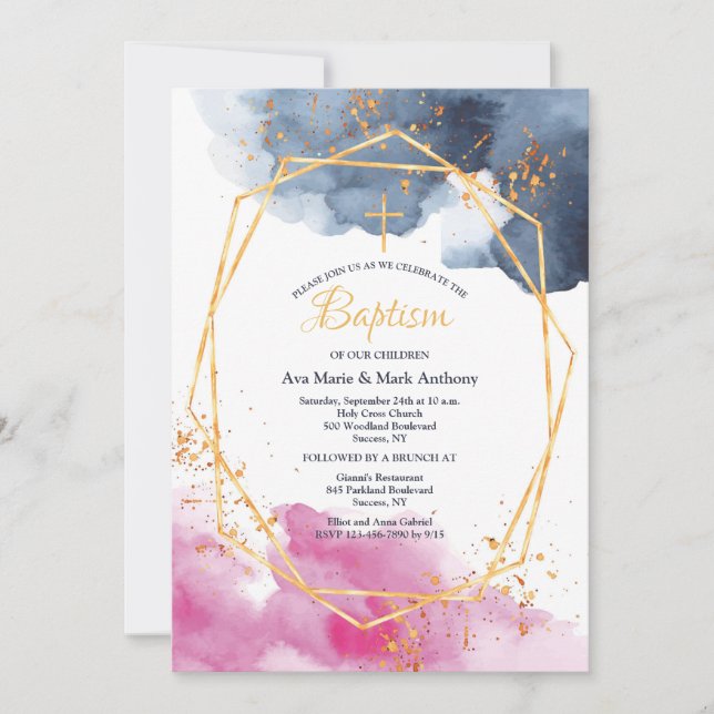 Invitation religieuse rose et bleu (Devant)