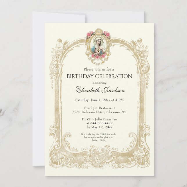 Invitation Religieux Anniversaire Élégant Or Floral (Devant)