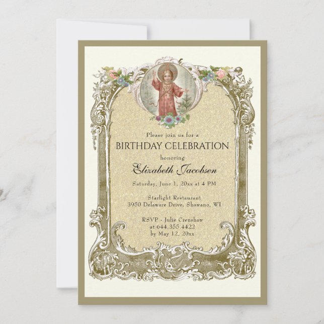 Invitation Religieux Anniversaire Élégant Roses floraux (Devant)