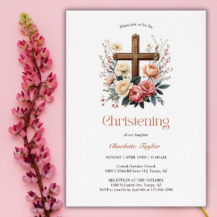 Invitation Religieux Floral Croix catholique