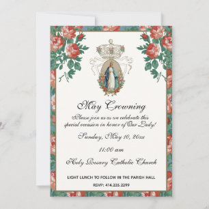 Invitation Religieux Mai Crowning Mary Fête des mères Roses I