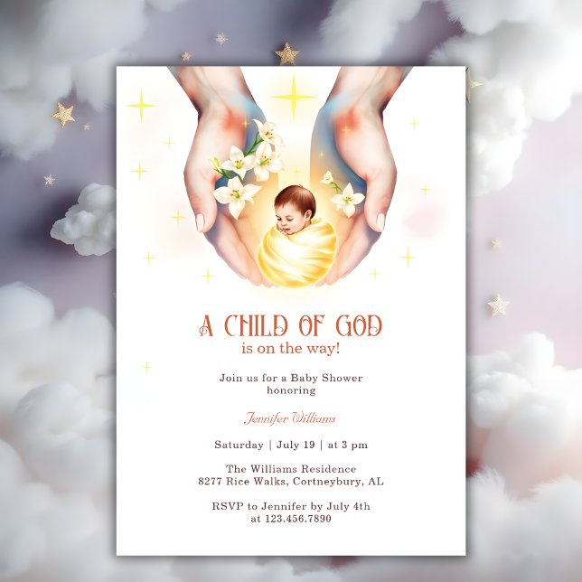 Invitation Religion Un enfant de Dieu Baby shower chrétien (Religious A Child of God Christian Baby Shower Invitation)