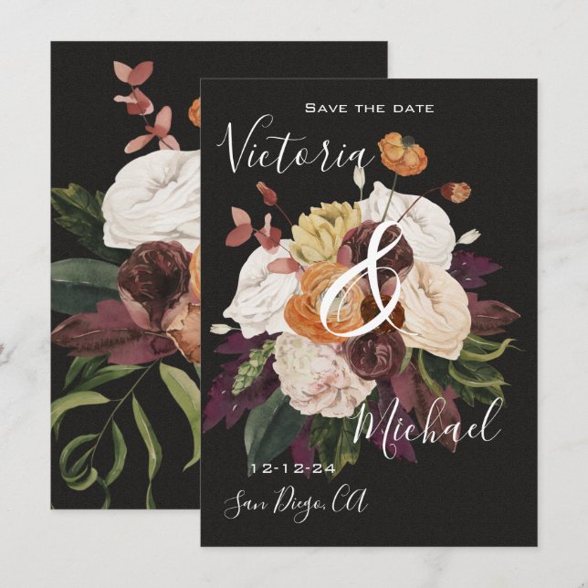Invitation Rembrandt Autumn Floral Save the Date Mariage (Devant / Derrière)