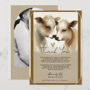 Invitation Remerciement de mariage de campagne marron crème a
