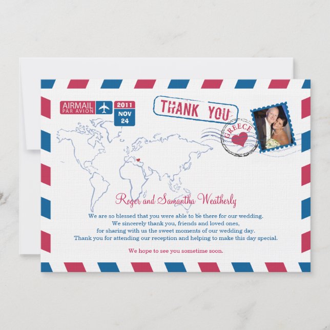 Invitation Remerciement de mariage par avion Grèce (Devant)