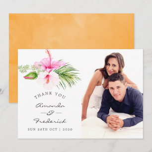 Invitation Remerciement de mariage tropical floral plage